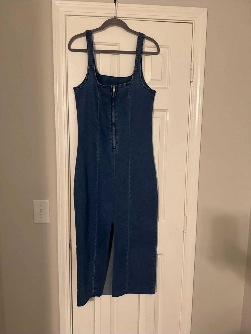 Dark Blue Denim Tank Midi Dress - Classic Slim Silhouette